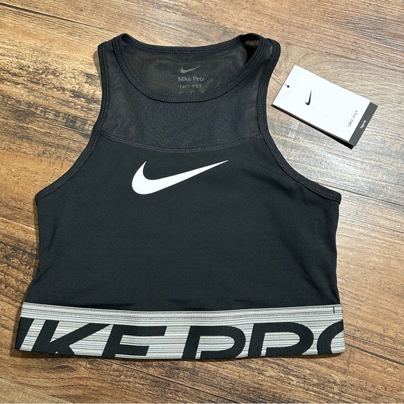 NWT Ladies NIKE PRO DRI-FIT Black Cropped Sleeveless Graphic Training Top S - Picture 4 of 12